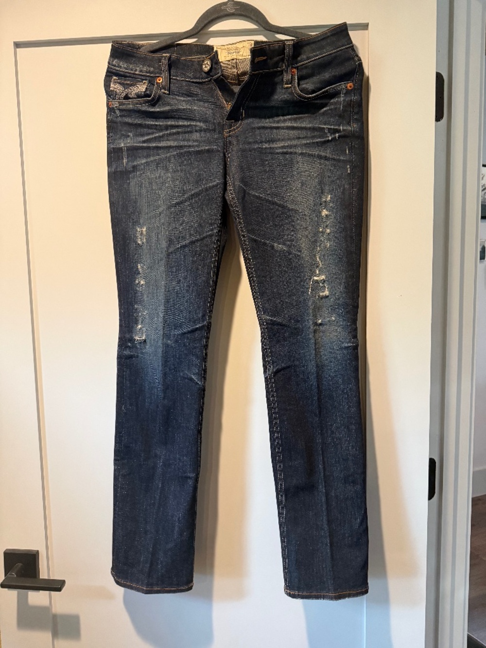 Y2K Big Star "Nina" Straight Dark Wash‎ Distressed Jeans Size 27 R